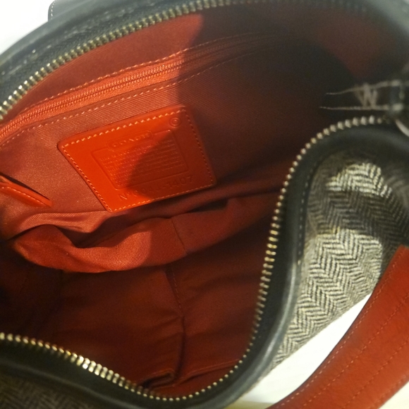 COACH G04J-1407 Vintage Black & Gray Herringbone Tweed Leather  Hobo Handbag 2YK - Picture 12 of 16